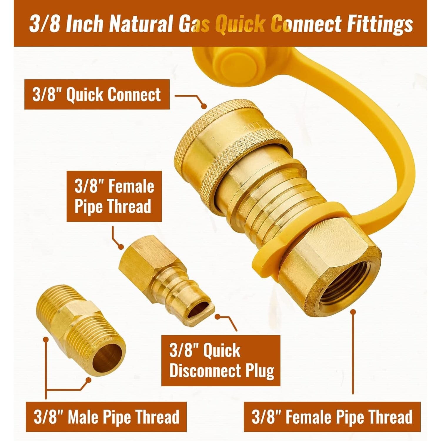 3/8 Inch Natural Gas Quick Connect Fittings Kit Solid Brass Propane Hose - Thumbnail 6