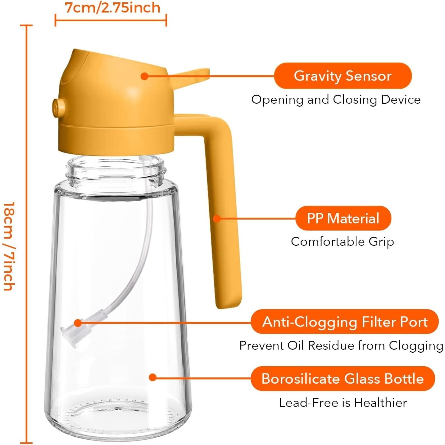 Olive Oil Sprayer & Dispenser 2-in-1 470ml No-Drip Bottle for Cooking BBQ Orange - Thumbnail 10
