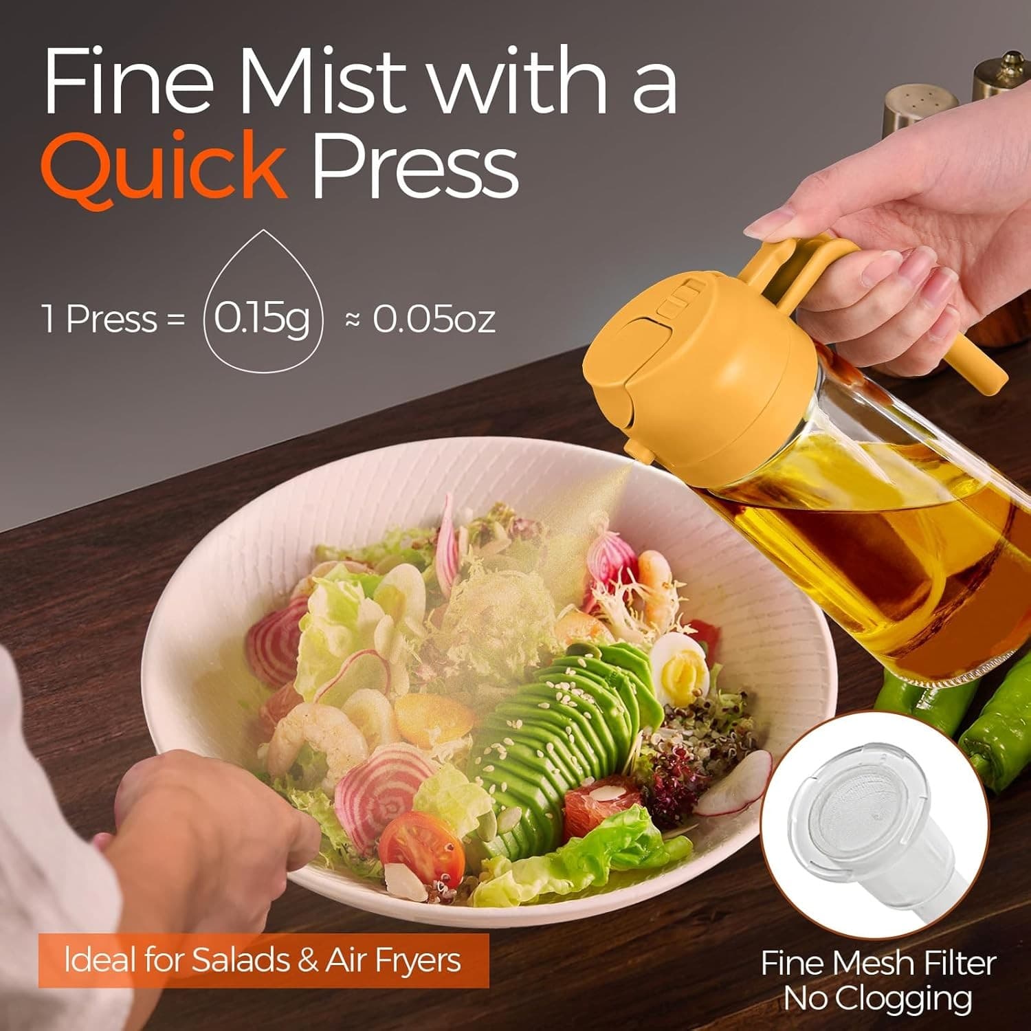 Olive Oil Sprayer & Dispenser 2-in-1 470ml No-Drip Bottle for Cooking BBQ Orange - Thumbnail 3