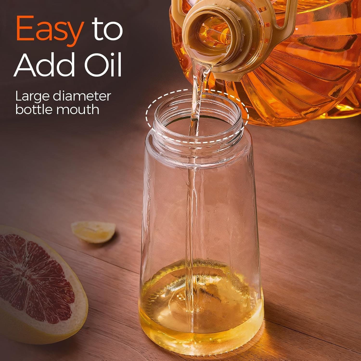 Olive Oil Sprayer & Dispenser 2-in-1 470ml No-Drip Bottle for Cooking BBQ Orange - Thumbnail 8