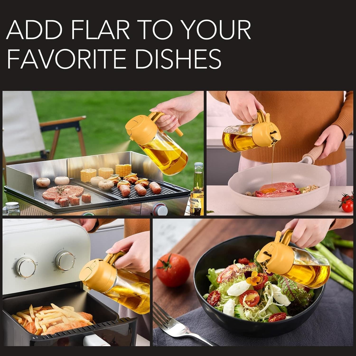 Olive Oil Sprayer & Dispenser 2-in-1 470ml No-Drip Bottle for Cooking BBQ Orange - Thumbnail 9