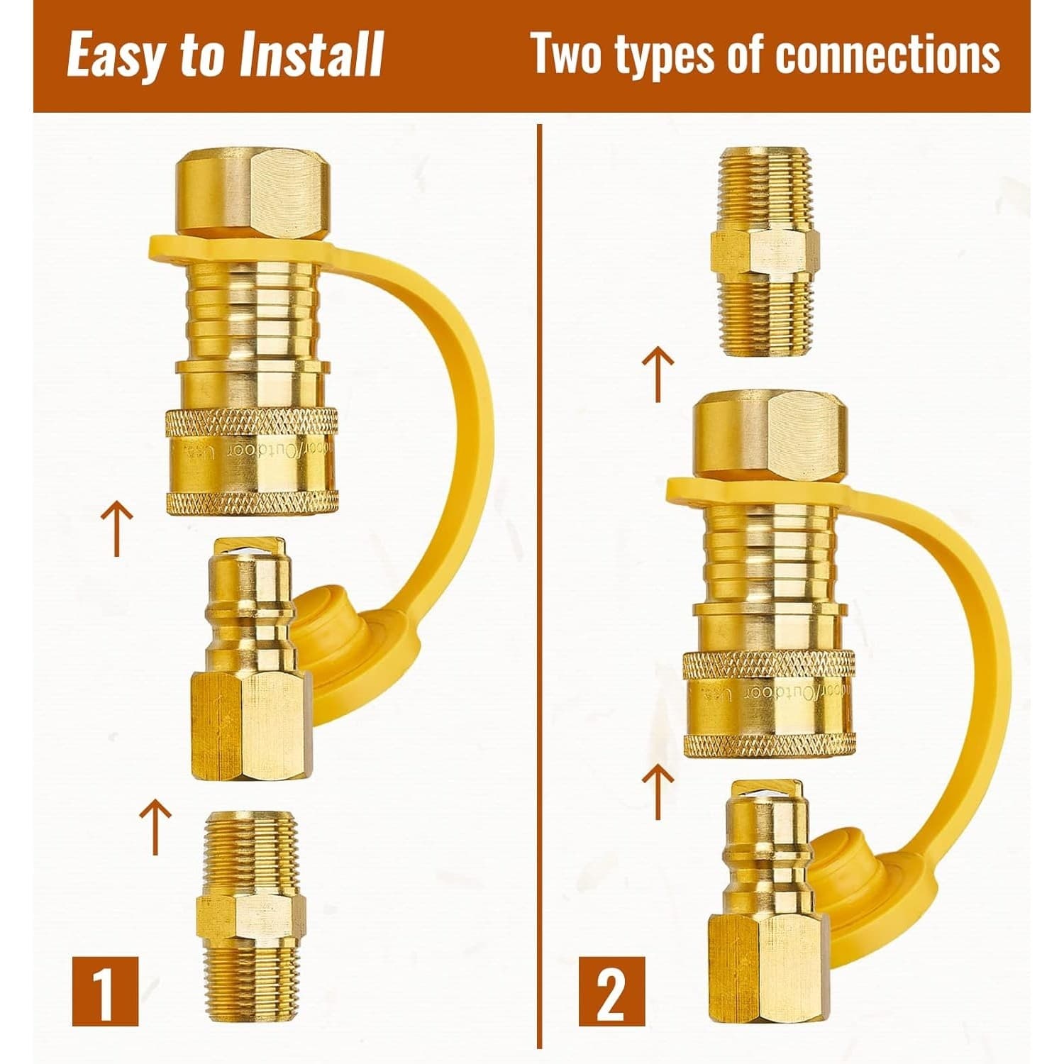 3/8 Inch Natural Gas Quick Connect Fittings Kit Solid Brass Propane Hose - Thumbnail 4