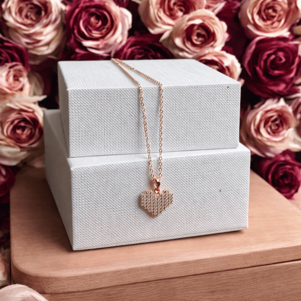 18K Gold Plated Pixel Heart Necklace CZ Stones Adjustable Gift for Her - Thumbnail 4