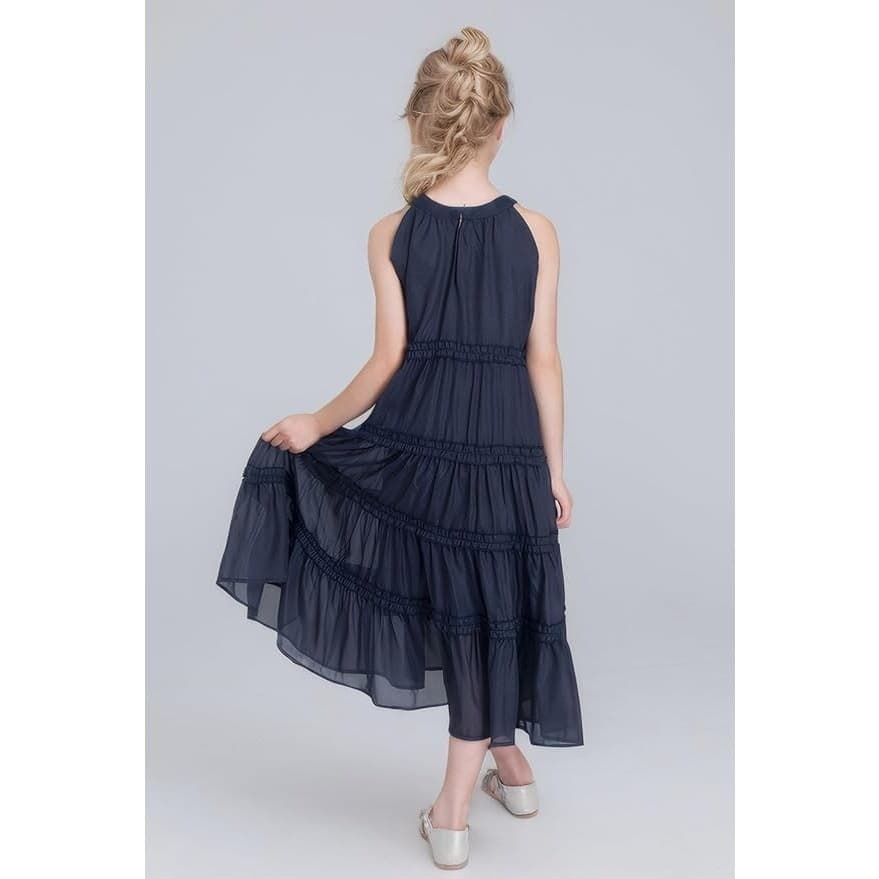 Girls Navy Ruffle Tiered Midi Dress Sleeveless Party Dress Size 12 Y - Thumbnail 3