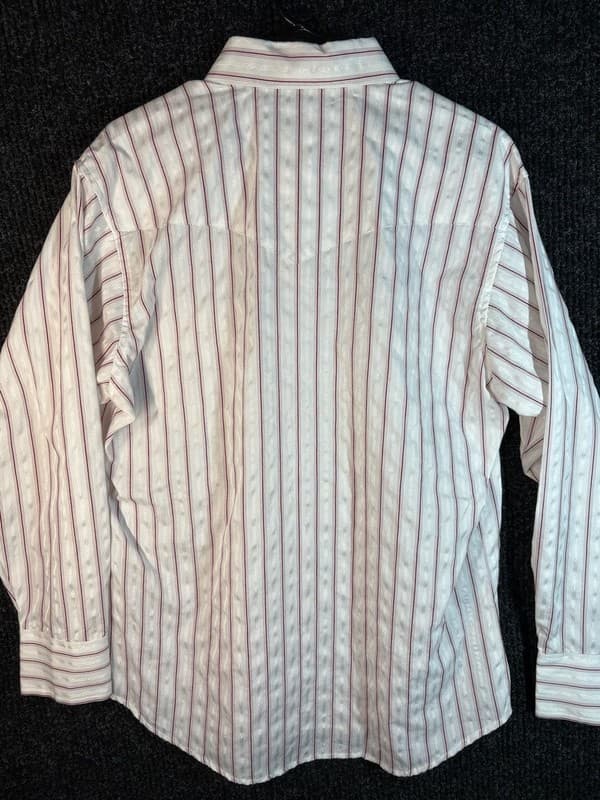 Wrangler Men's White and Maroon Striped Long Sleeve Pearl Snap Shirt - Thumbnail 9