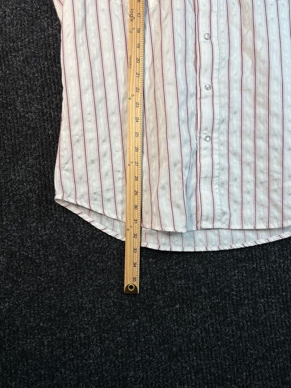 Wrangler Men's White and Maroon Striped Long Sleeve Pearl Snap Shirt - Thumbnail 8