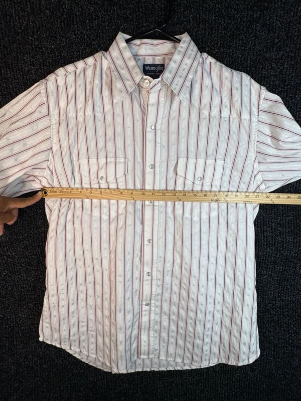 Wrangler Men's White and Maroon Striped Long Sleeve Pearl Snap Shirt - Thumbnail 5