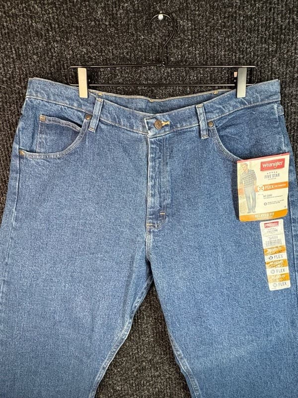 Wrangler Five Star Premium Men's Relaxed Fit Flex Denim Jeans Size 38x30 - Thumbnail 4