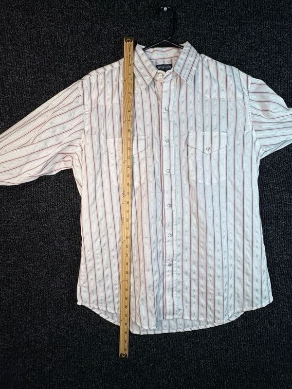 Wrangler Men's White and Maroon Striped Long Sleeve Pearl Snap Shirt - Thumbnail 7