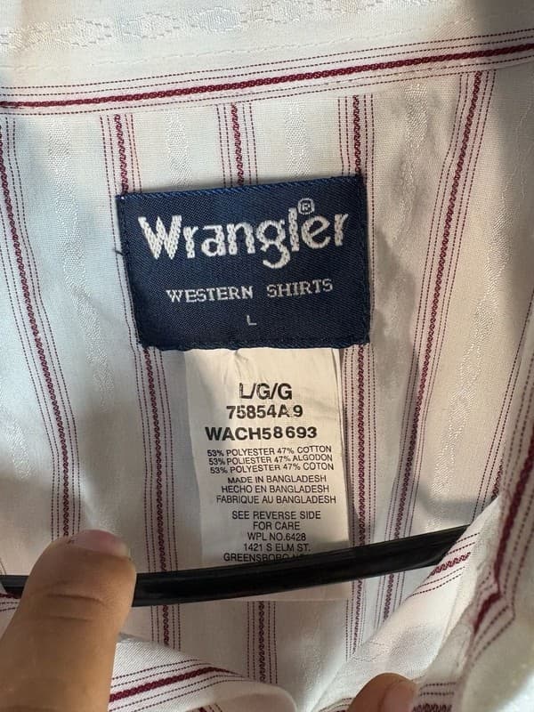 Wrangler Men's White and Maroon Striped Long Sleeve Pearl Snap Shirt - Thumbnail 3
