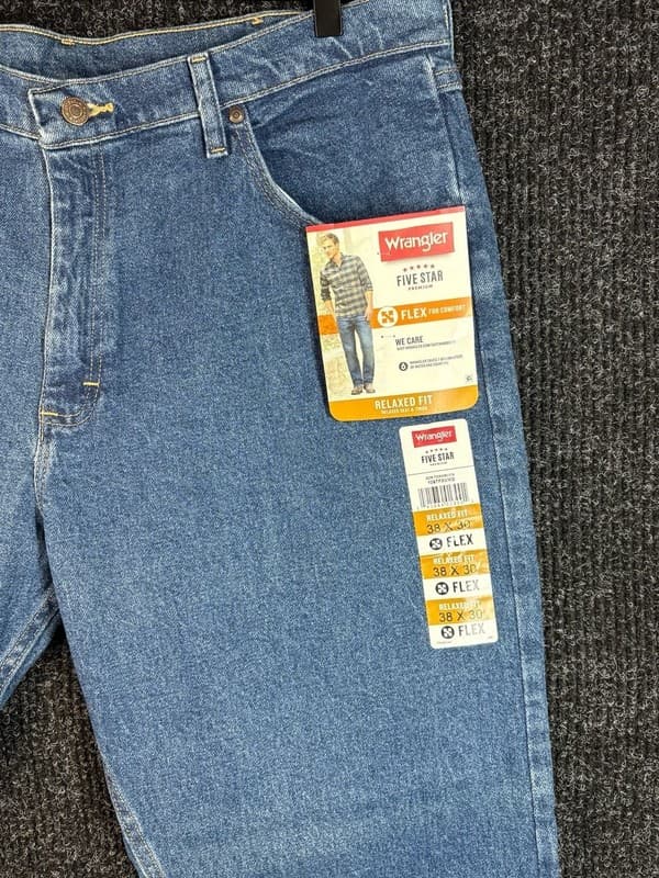 Wrangler Five Star Premium Men's Relaxed Fit Flex Denim Jeans Size 38x30 - Thumbnail 2