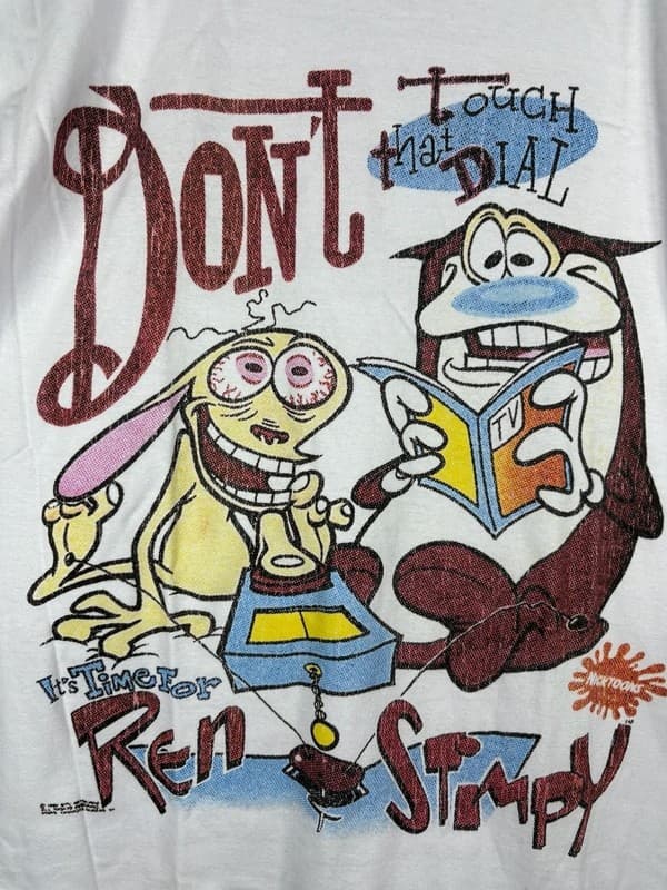 Vintage 1992 REN & STIMPY NICKTOONS DON'T THAT TOUCH DIAL CARTOON TV t-shirt L - Thumbnail 2