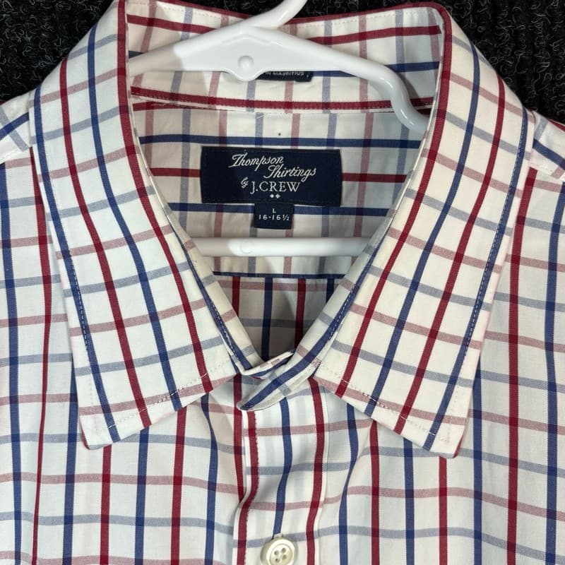 J.Crew Thompson Shirtings Mens Long Sleeve Button Down Shirt Red and Blue Plaid - Thumbnail 2