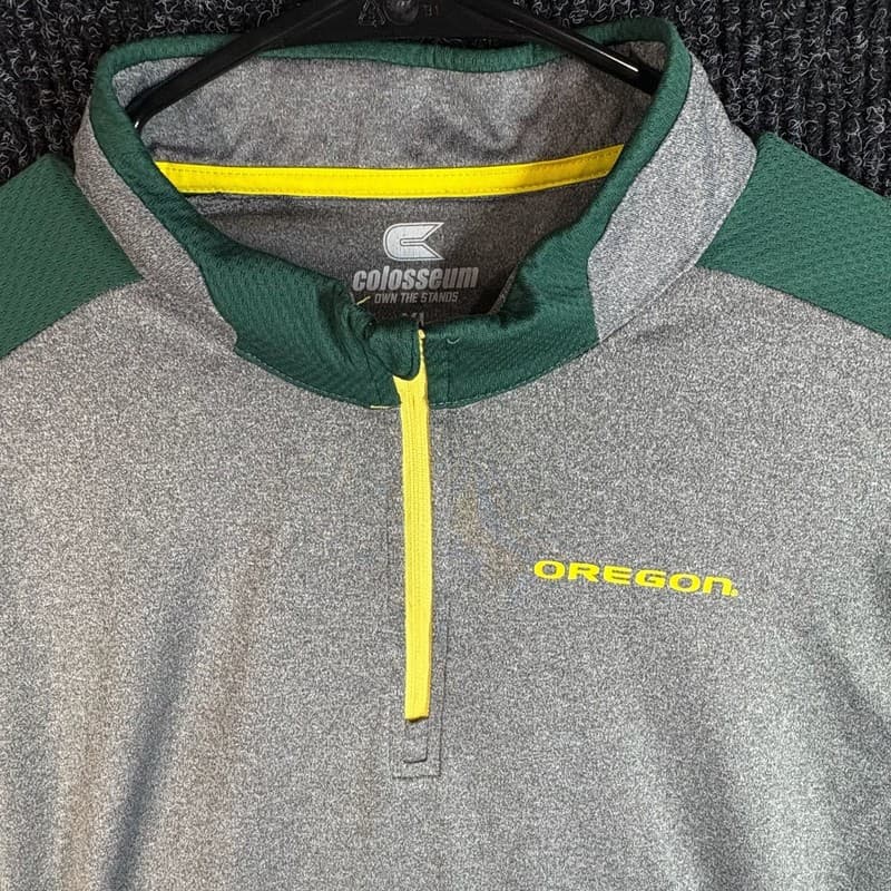 Oregon Ducks Colosseum Men's Quarter Zip Pullover Jacket Gray Green Size XL - Thumbnail 2