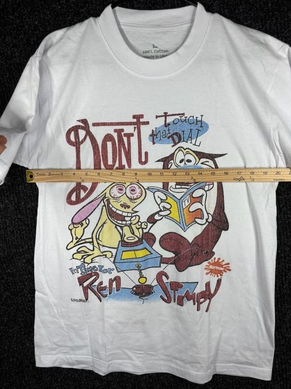 Vintage 1992 REN & STIMPY NICKTOONS DON'T THAT TOUCH DIAL CARTOON TV t-shirt L - Thumbnail 9