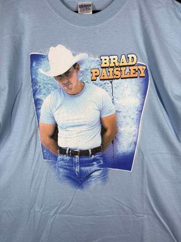 BRAD PAISLEY Celebrity Tour Uni sex T-Shirt Blue Men's Size Medium 2-Sided EUC - Thumbnail 2