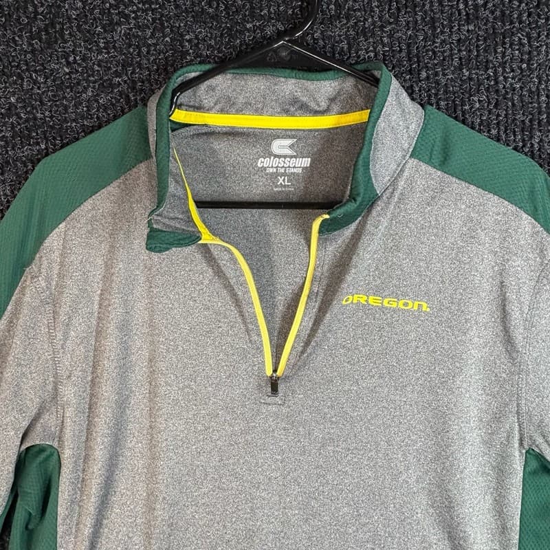 Oregon Ducks Colosseum Men's Quarter Zip Pullover Jacket Gray Green Size XL - Thumbnail 4
