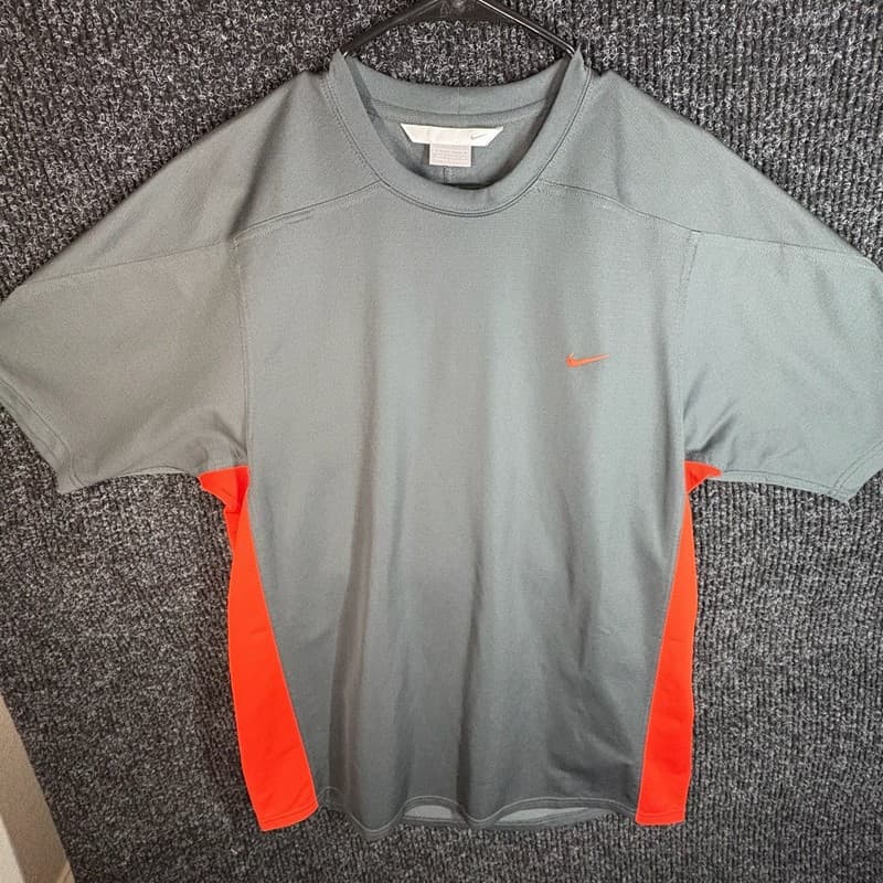 Vintage Nike Dri-FIT Athletic T-Shirt Gray with Orange Side Panels - Thumbnail 2