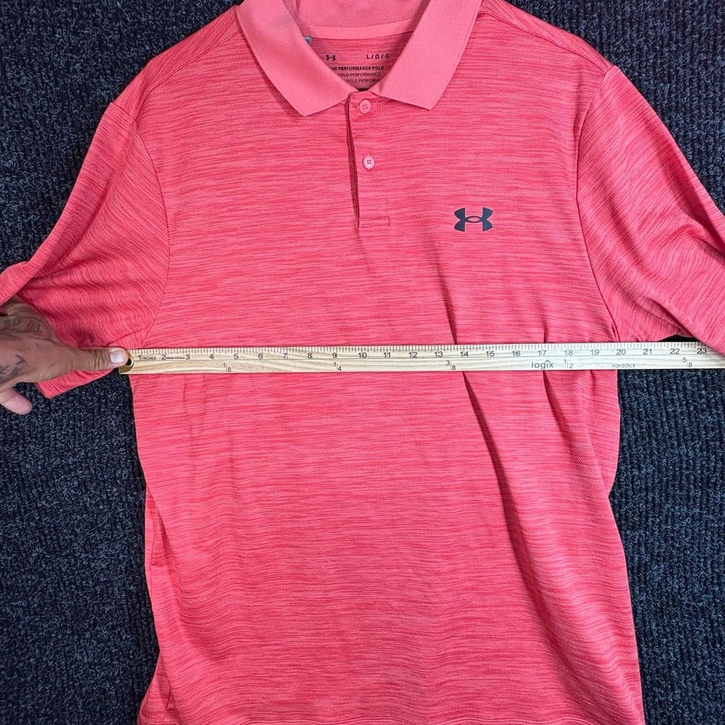 Under Armour Performance Polo Shirt Men's Size Large Red Heathered Golf Top - Thumbnail 7