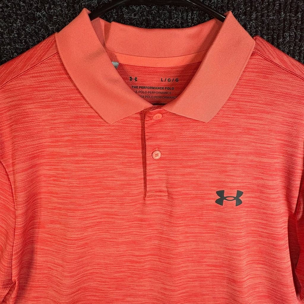 Under Armour Performance Polo Shirt Men's Size Large Red Heathered Golf Top - Thumbnail 3