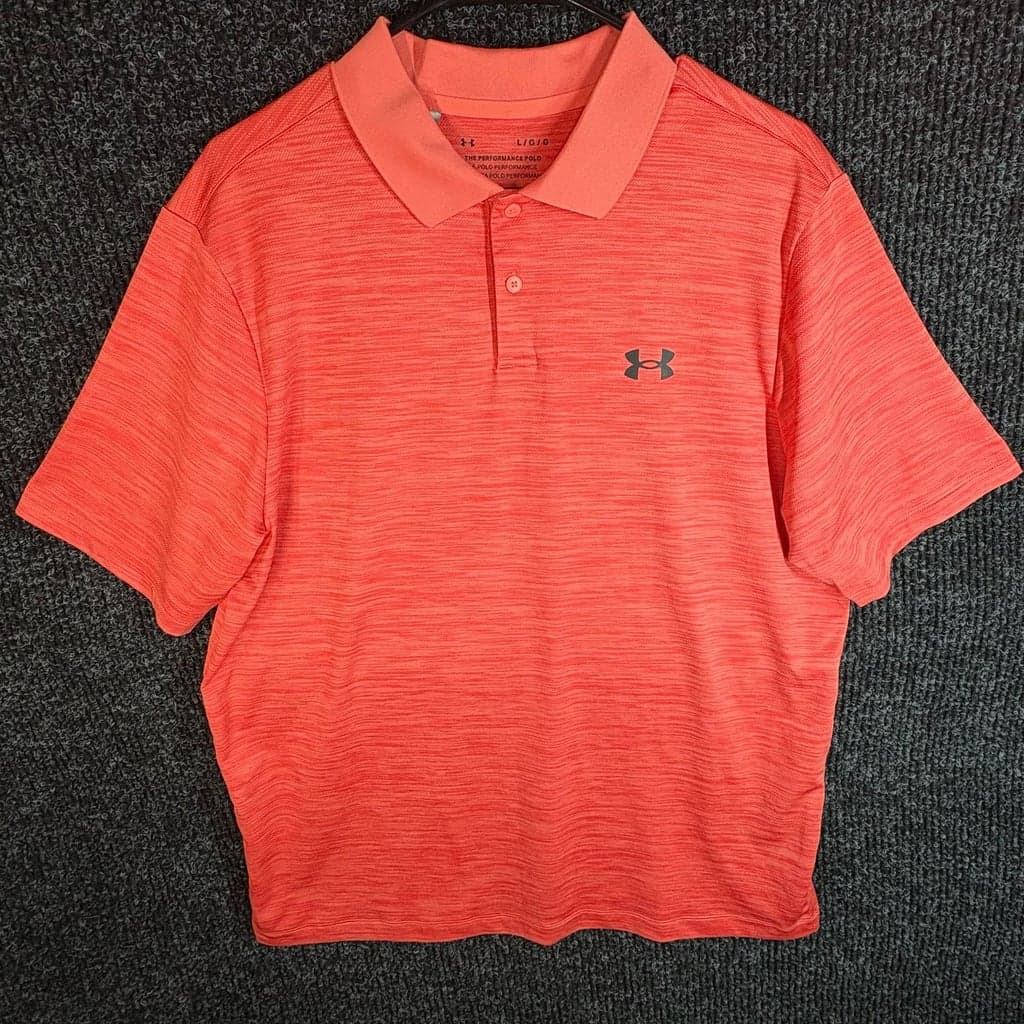 Under Armour Performance Polo Shirt Men's Size Large Red Heathered Golf Top - Thumbnail 2