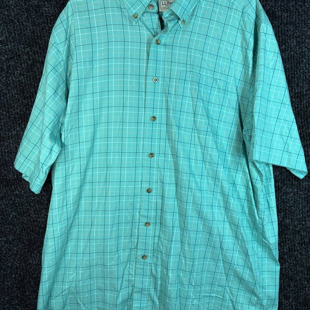 L.L.Bean Men's Short Sleeve Wrinkle Free Traditional Fit Plaid Button-Down Shirt