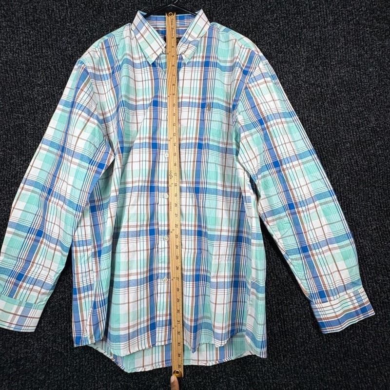 Polo Ralph Lauren Custom Fit Plaid Button Down Shirt 3XL Teal Blue Brown - Thumbnail 4