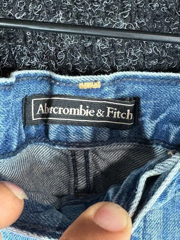 Abercrombie & Fitch High Rise Distressed Denim Cutoff Shorts with Patch - Thumbnail 2