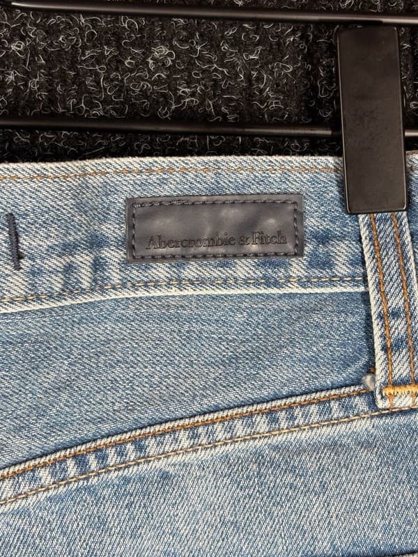 Abercrombie & Fitch High Rise Distressed Denim Cutoff Shorts with Patch - Thumbnail 9