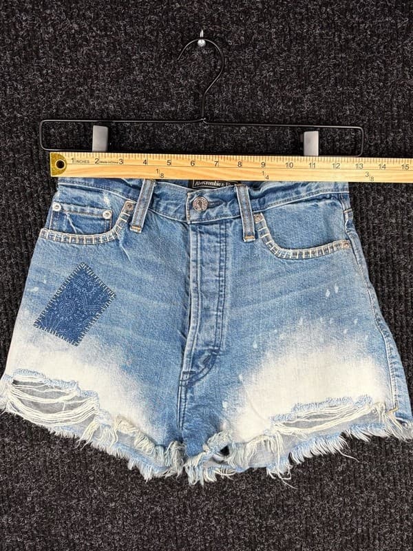 Abercrombie & Fitch High Rise Distressed Denim Cutoff Shorts with Patch - Thumbnail 6
