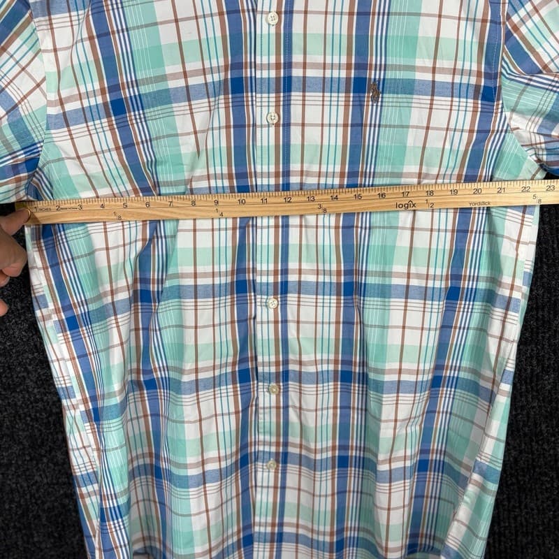 Polo Ralph Lauren Custom Fit Plaid Button Down Shirt 3XL Teal Blue Brown - Thumbnail 8