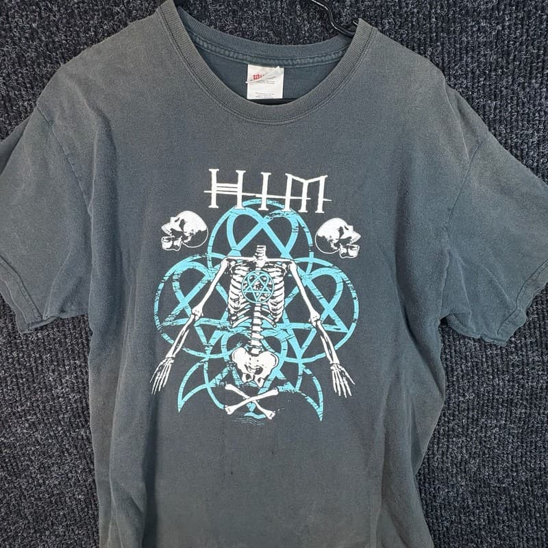 Vintage 2006 HIM Heartagram Skeleton Graphic Band T-Shirt - Thumbnail 3