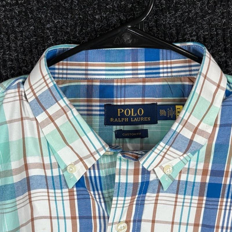 Polo Ralph Lauren Custom Fit Plaid Button Down Shirt 3XL Teal Blue Brown - Thumbnail 2