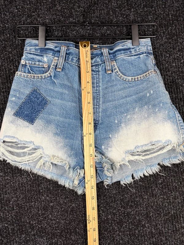 Abercrombie & Fitch High Rise Distressed Denim Cutoff Shorts with Patch - Thumbnail 5