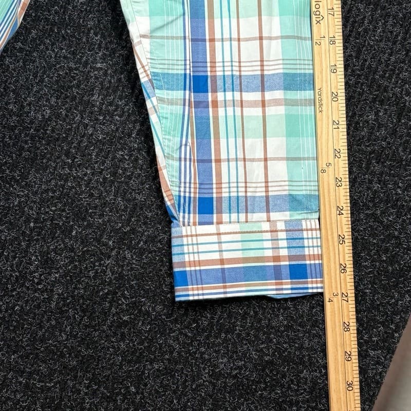 Polo Ralph Lauren Custom Fit Plaid Button Down Shirt 3XL Teal Blue Brown - Thumbnail 7