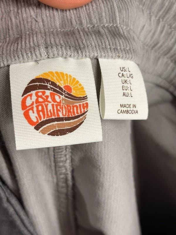 C&C California Men's Washed Grey Corduroy Drawstring Shorts - Thumbnail 4