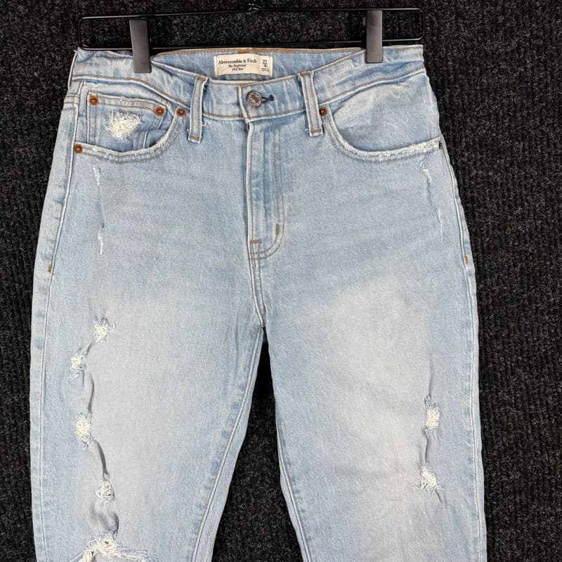 Abercrombie & Fitch Womens The Boyfriend Mid Rise Distressed Jeans Size 27/4 - Thumbnail 2