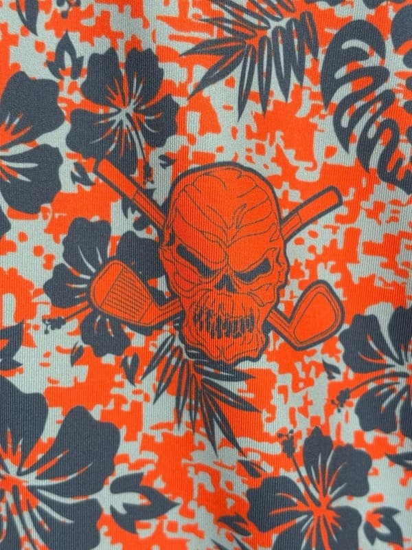 Tattoo Golf Aloha Collection Orange and Grey Floral Skull Polo Shirt - Thumbnail 7