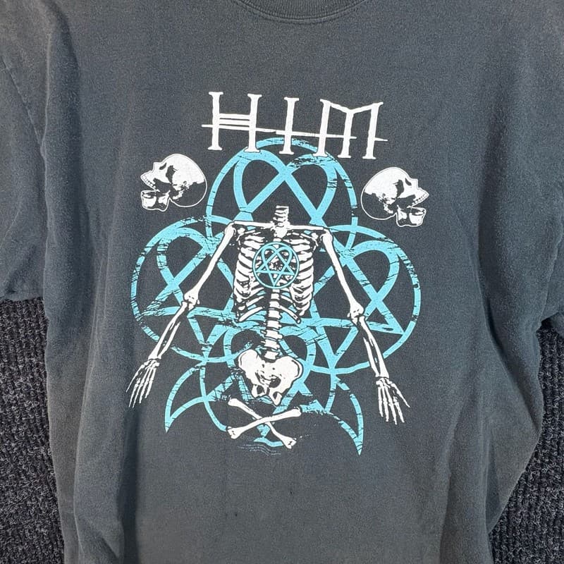 Vintage 2006 HIM Heartagram Skeleton Graphic Band T-Shirt - Thumbnail 2