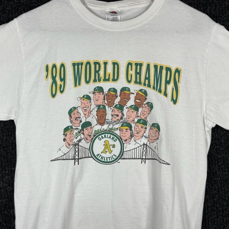 Vintage 1989 Oakland Athletics World Series Champions Commemorative T-Shirt - Thumbnail 2