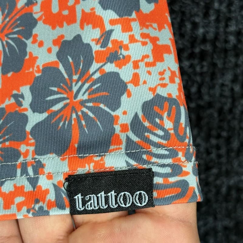 Tattoo Golf Aloha Collection Orange and Grey Floral Skull Polo Shirt - Thumbnail 4