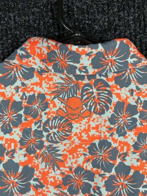 Tattoo Golf Aloha Collection Orange and Grey Floral Skull Polo Shirt - Thumbnail 12