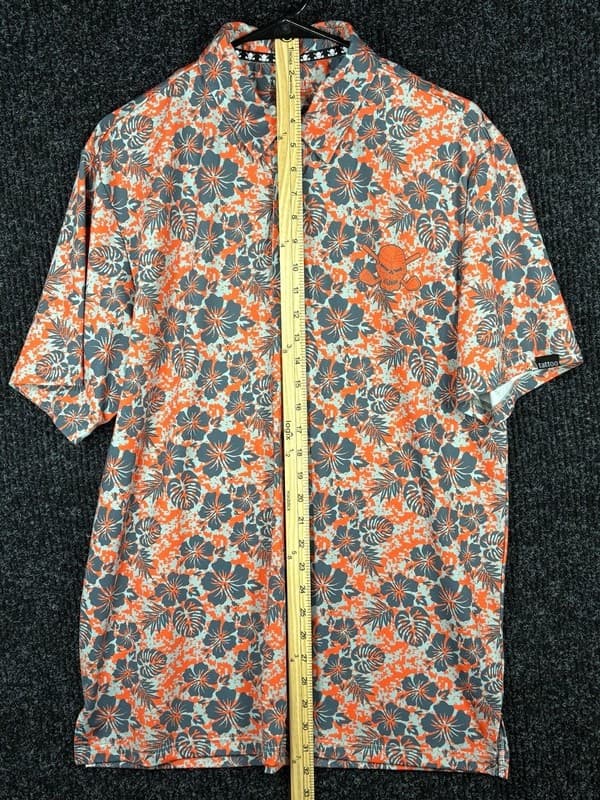 Tattoo Golf Aloha Collection Orange and Grey Floral Skull Polo Shirt - Thumbnail 5