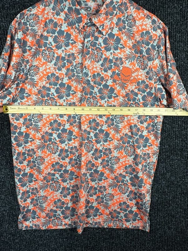 Tattoo Golf Aloha Collection Orange and Grey Floral Skull Polo Shirt - Thumbnail 9