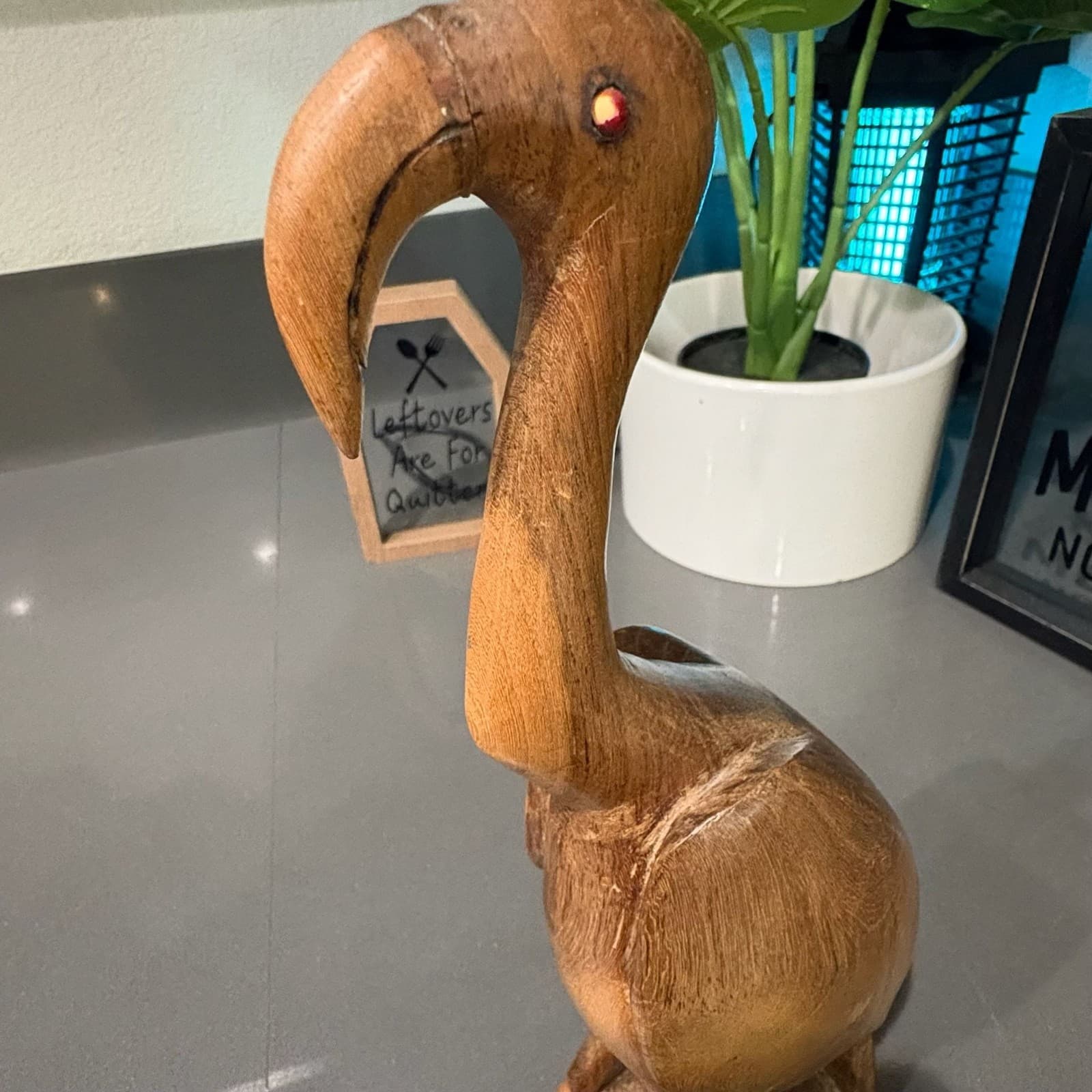 Vintage Hand Carved Wooden Ibis Bird Sculpture with Inlaid Eyes - Thumbnail 10
