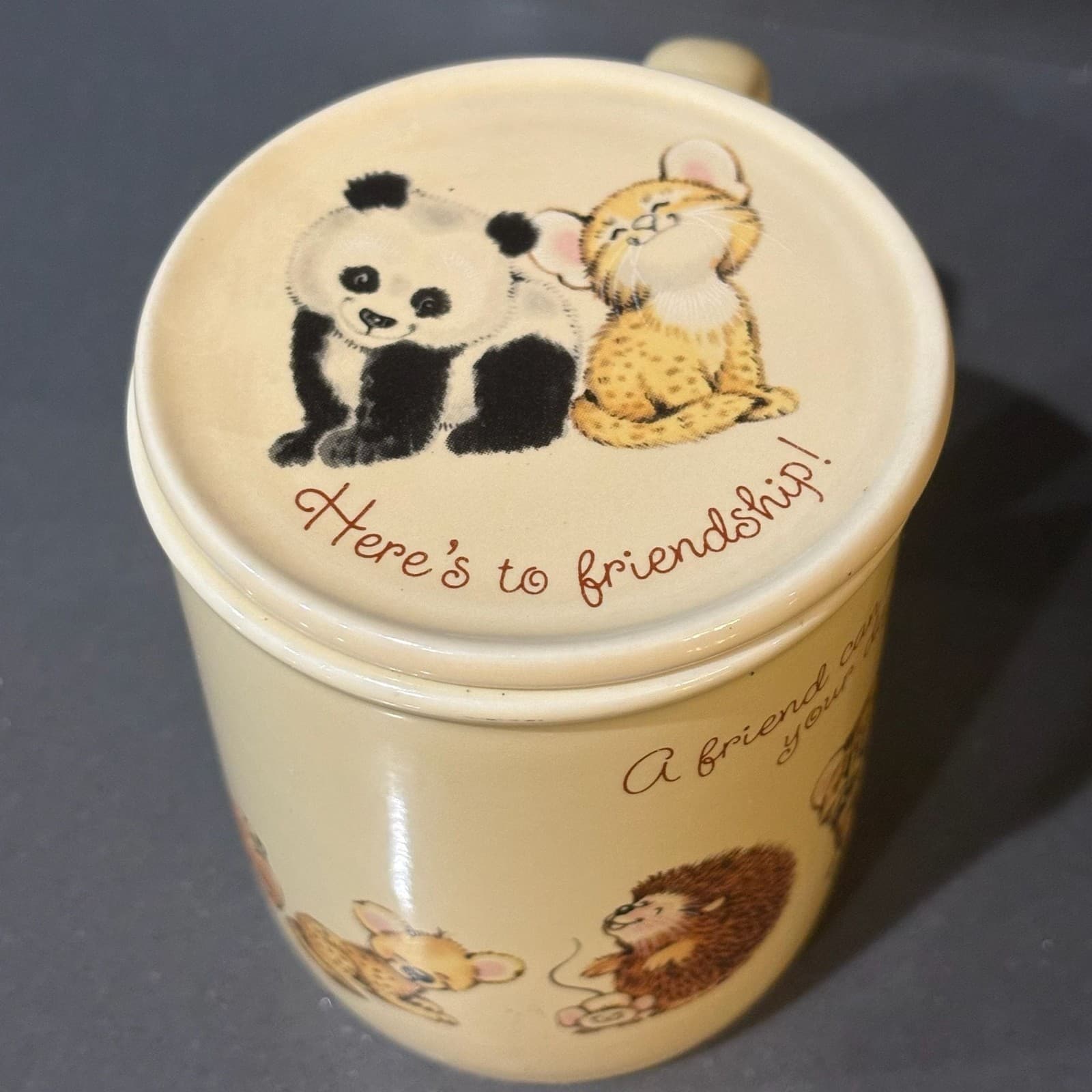 Vintage Hallmark Mug Mates Ceramic Mug with Lid Animal Illustration - Thumbnail 3