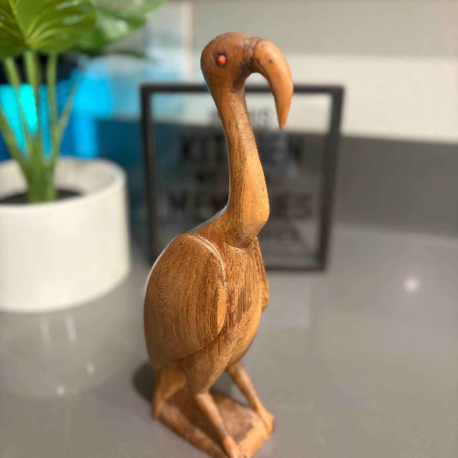 Vintage Hand Carved Wooden Ibis Bird Sculpture with Inlaid Eyes - Thumbnail 11