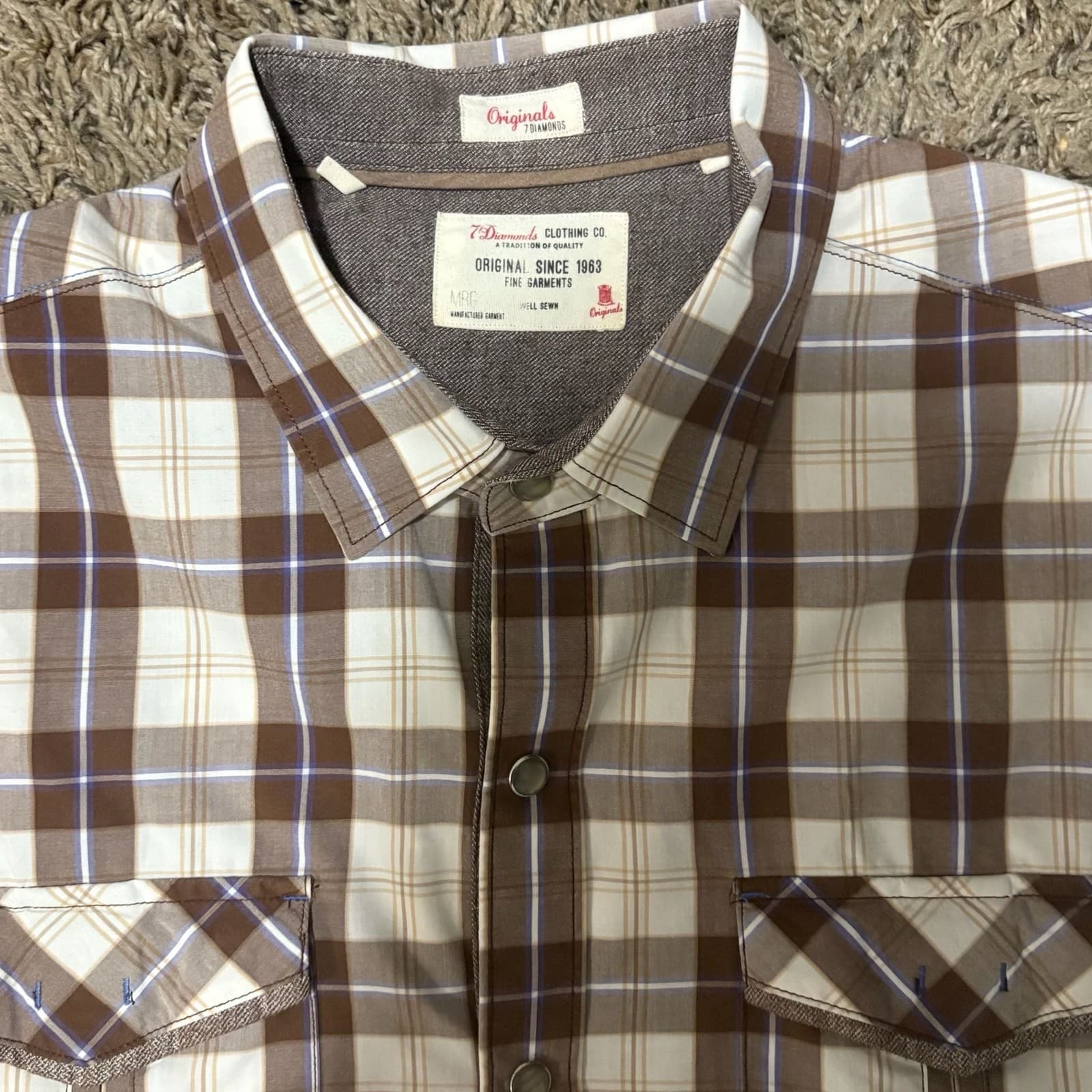 Seven Diamonds Originals Short Sleeve Plaid Button Down Shirt Men's Size Medium - Thumbnail 3
