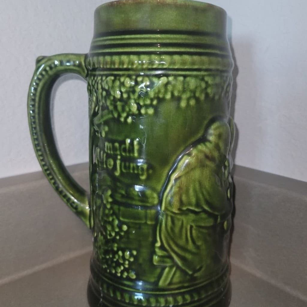 Vintage West German Green Ceramic Beer Stein TM 67 - Thumbnail 2