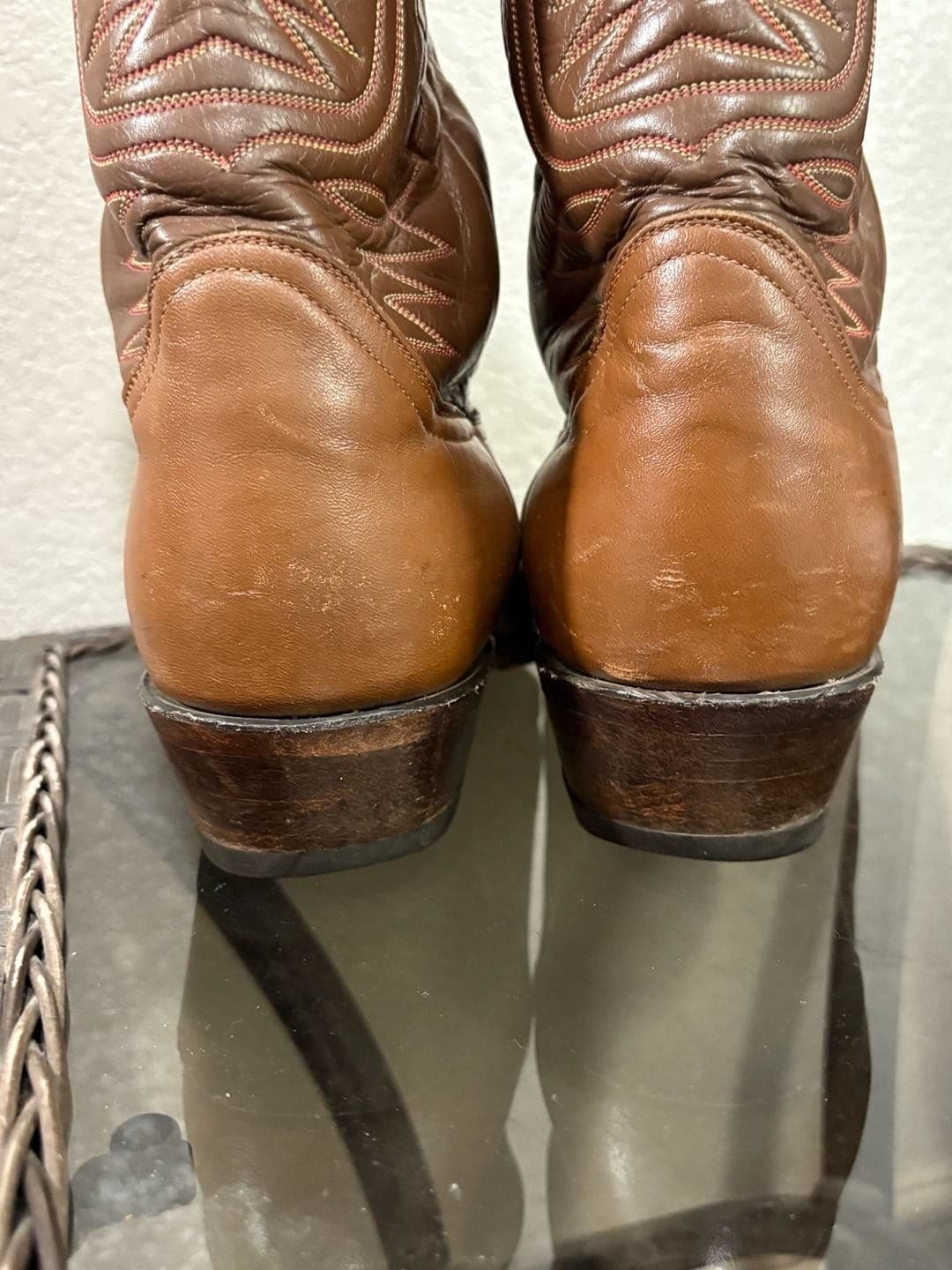 Vintage Tony Lama Two-Tone Brown Leather Western Cowboy Boots - Thumbnail 9